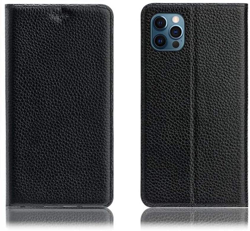 Étui en cuir véritable iPhone 12 Pro Max, protection antichoc élégante motif litchi
