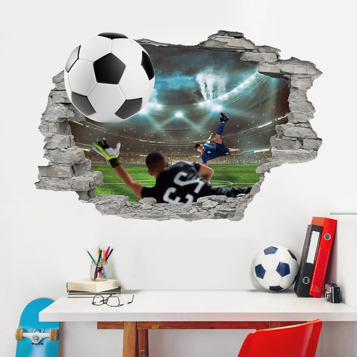 Ieron 3D Football Wall Sticker,Football Wall Sticker for Bedroom for boys,Sport Soccer Wall Art for Teens Room Playroom Decor Teenagers Bedroom Accessories - Image 4