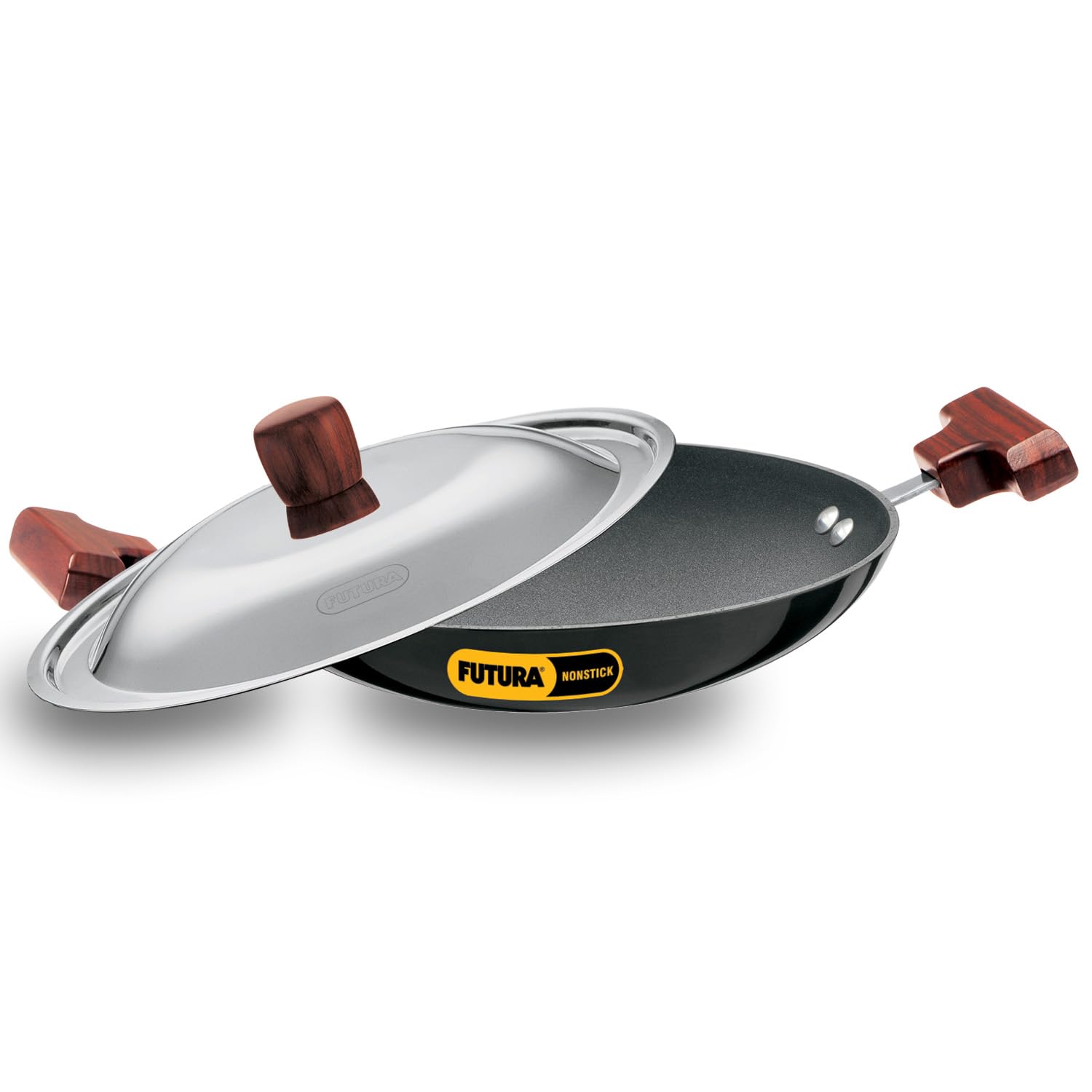 Hawkins FUTURA 0.9 Litre Breakfast Pan with Glass Lid, Nonstick Cookware, Appachatty, Chetty Pan, Appam Patra, Round Bottom Kadai, Black (NBFP09G) - 217 mm