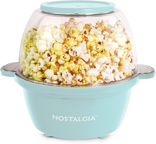 Nostalgia Máquina eléctrica de palomitas de maíz con agitación, capacidad de 2 cuartos de galón, tapa grande de doble propósito y cuenco para