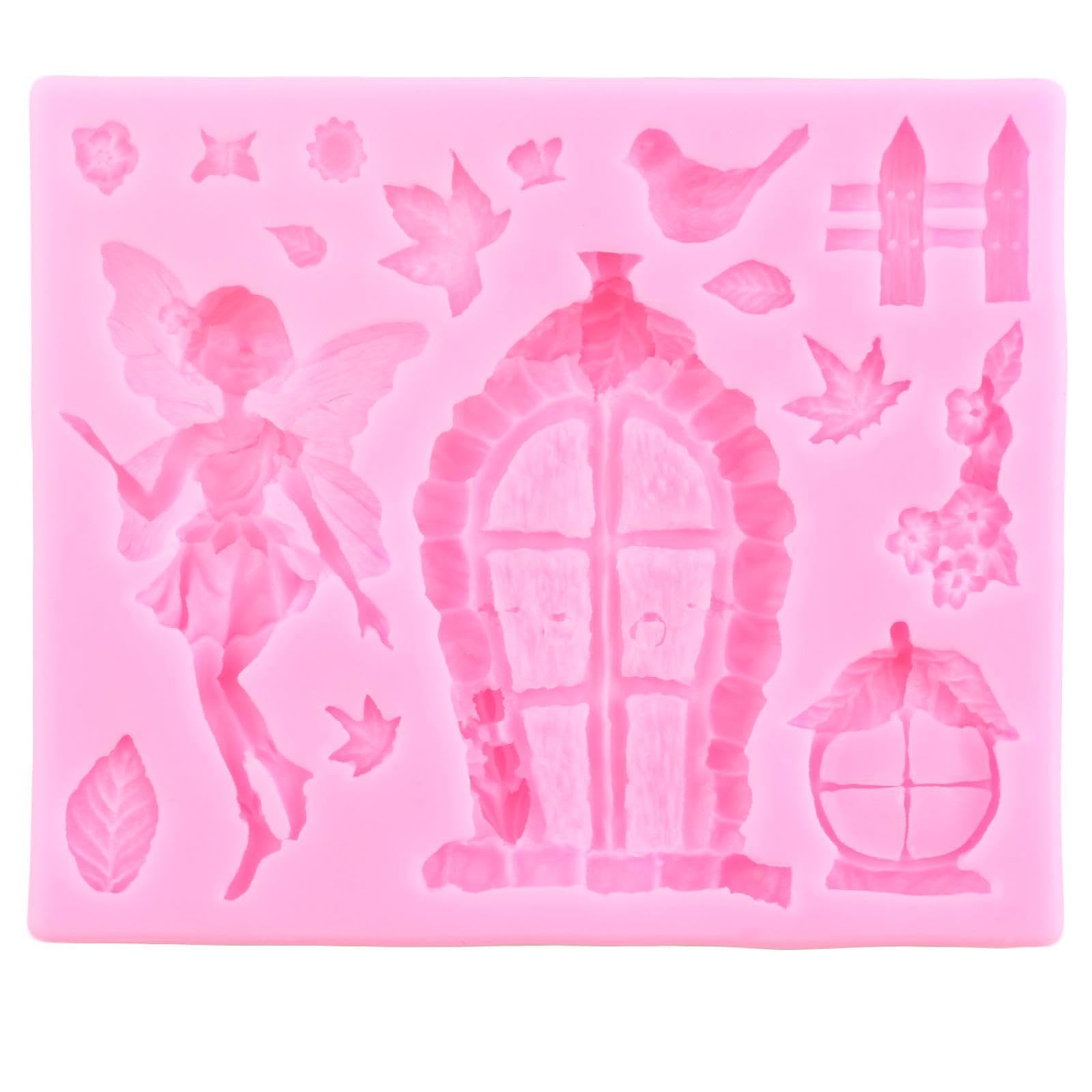 Moldes de jabón, molde de silicona para jardín de hadas encantado, gnomo de hada, puerta de casa, ventana, fondant, decoración de pasteles, molde de chocolate de 12,5 x 10,5 cm
