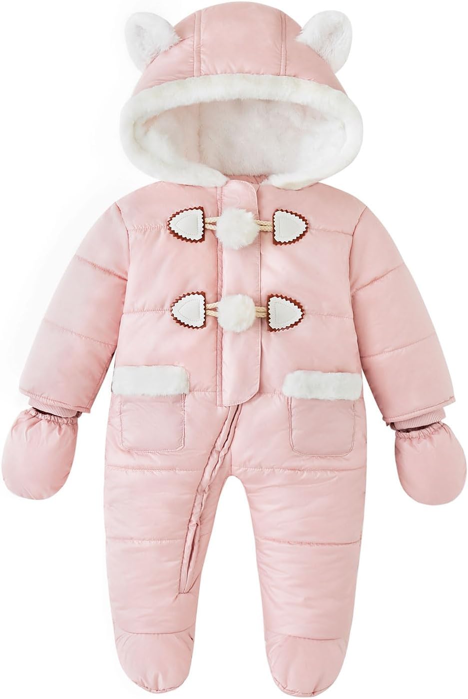 Simplee kids Baby Infant Girls Snowsuit Winter Hooded Footed Warm Jumpsuit Outerwear with Gloves for 18-24 Month