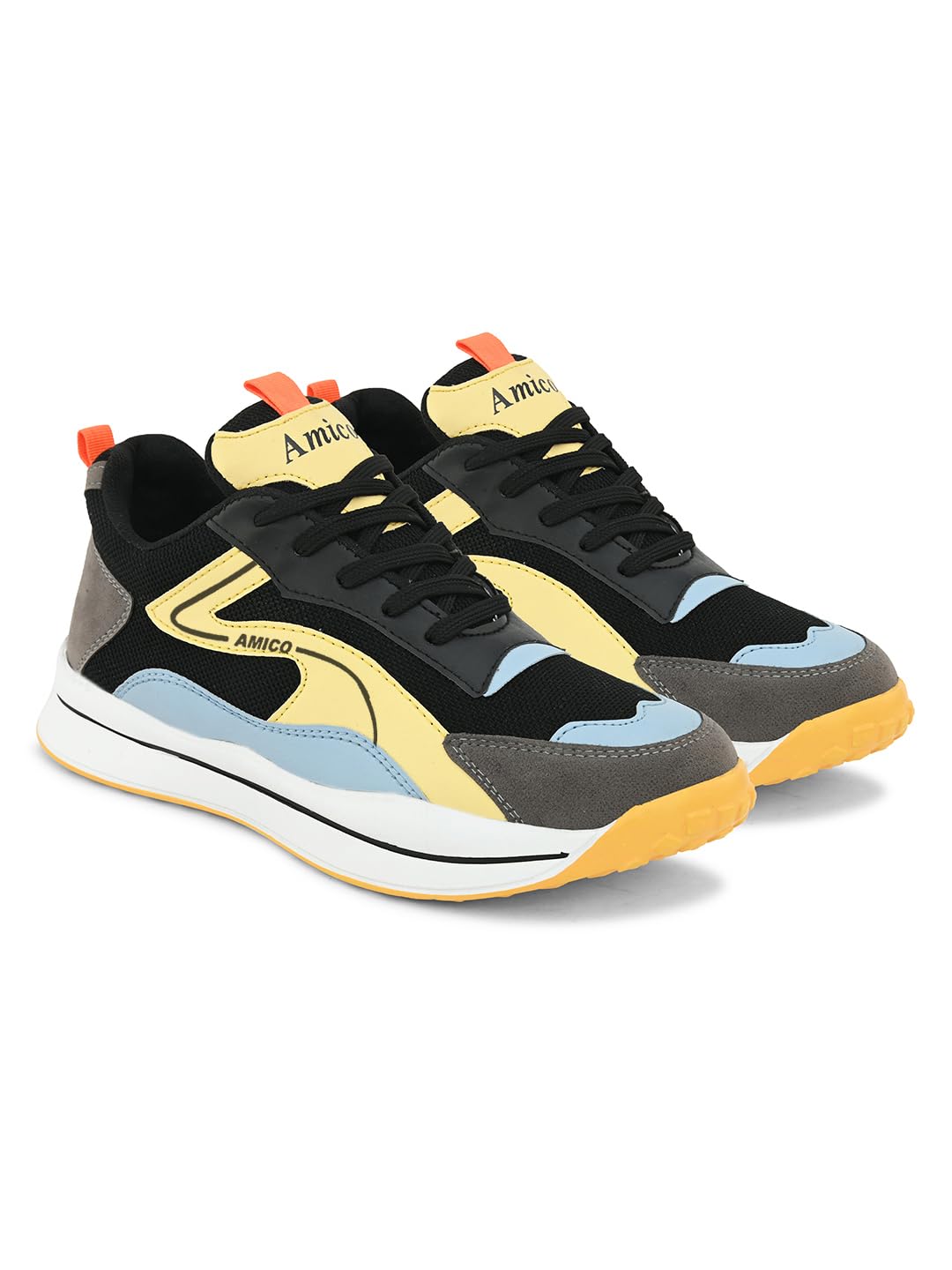 Amico Men Sports Running Shoes Size 6 | Black Yellow Lightweight Shoes | Comfortable Walking Gym Shoes | Stylish Sports Shoes for Men Active Footwear 3