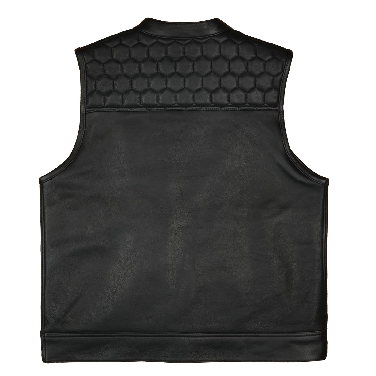 Leatherick Honeycomb SOA Style Motorradweste aus echtem Leder für Herren – Schwarz Verdeckte Bikerweste mit weichem Polyesterfutter