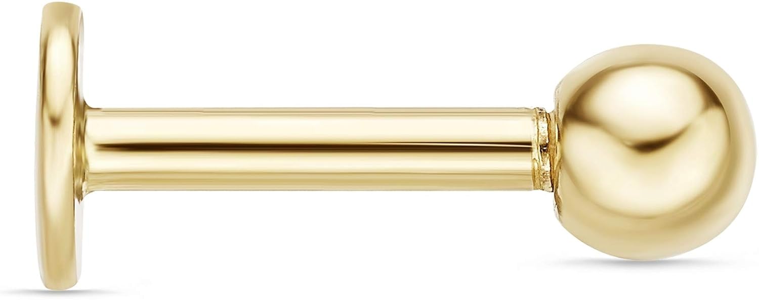 Lavari Jewelers 16 Gauge Monroe Style Labret Stud for Women and Men - 14k Yellow Gold Ball Lip Stud Ring - Unisex Hypoallergenic Piercing Jewelry - 16G Body Piercing