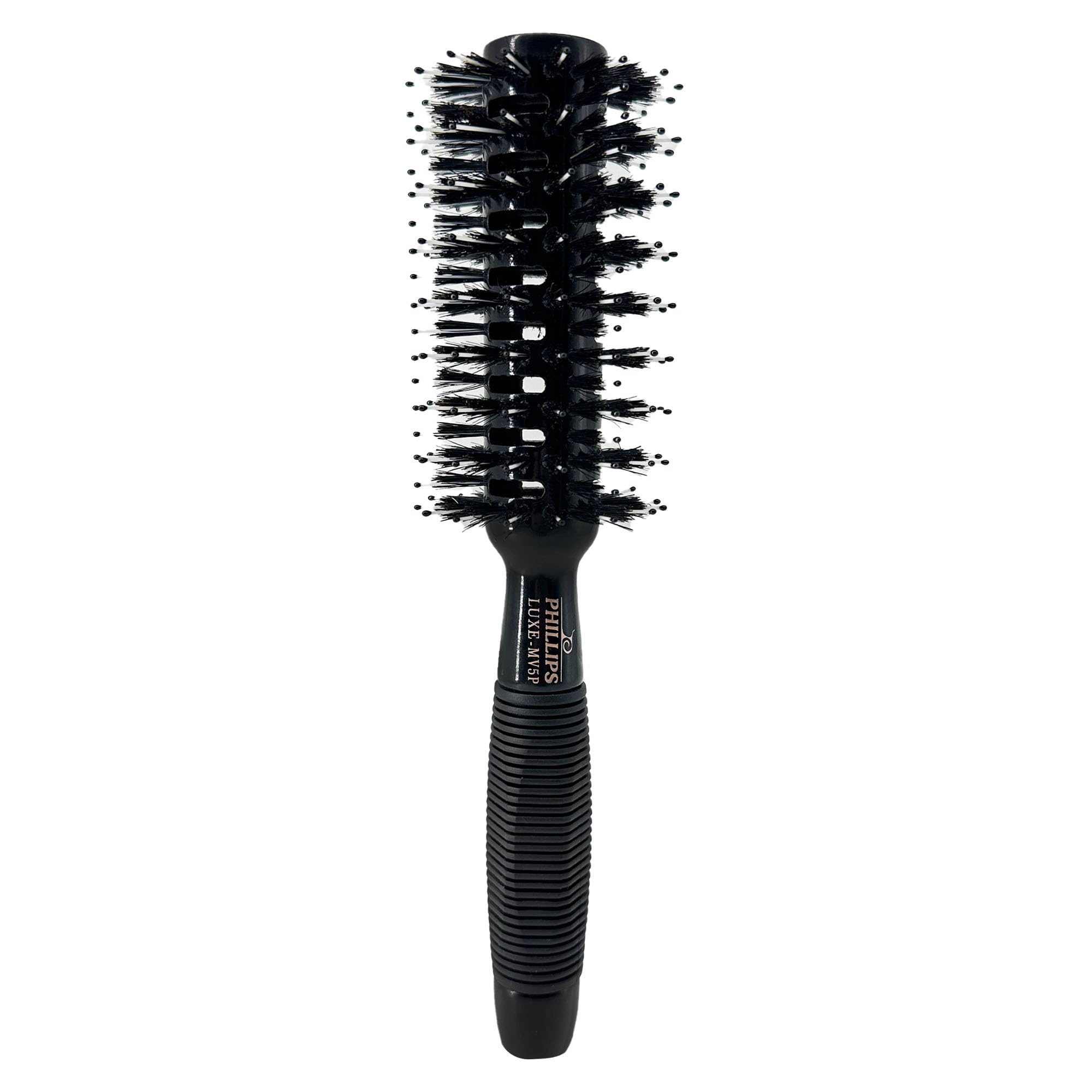 Phillips BrushLuxe Monster Vent 5 Poly-Tipped Professional Hair Brush (2.5” Diameter Barrel) – Black & Rose Gold Vented Hairbrush, Mixed Boar Hair & Poly-Tipped Nylon Bristles