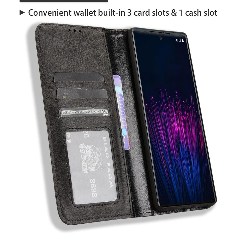 COMAKU Compatible with HTC U24 Pro Case Leather - Flip Cover Protection magnetic Phone Case wallet with Card Holder - Black - Image 4