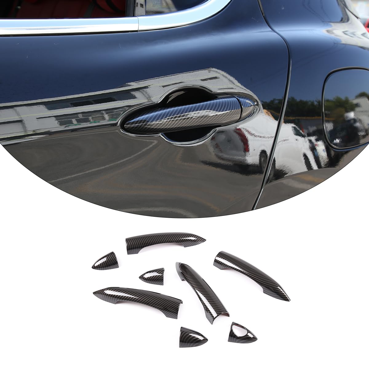 PIUGILH Copertura decorativa per maniglia esterna dell'auto, adatta per Al@fa Ro@meo Giulia/Stelvio 2017-2020, rivestimento per maniglie delle porte dell'auto, accessori esterni (fibra di carbonio ABS