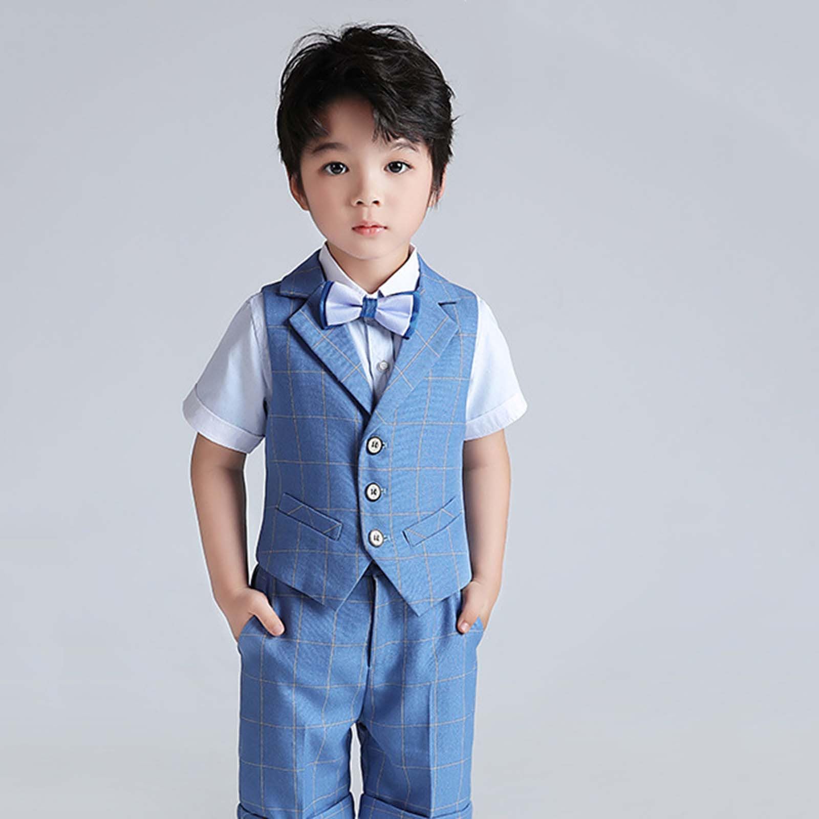 Generico Completo Bambino 4 Pezzi con Gilet e Camicia a Maniche Corte, Abito Formale per Occasioni Speciali, Battesimi e Feste, Vestito Elegante per Bambini Piccoli