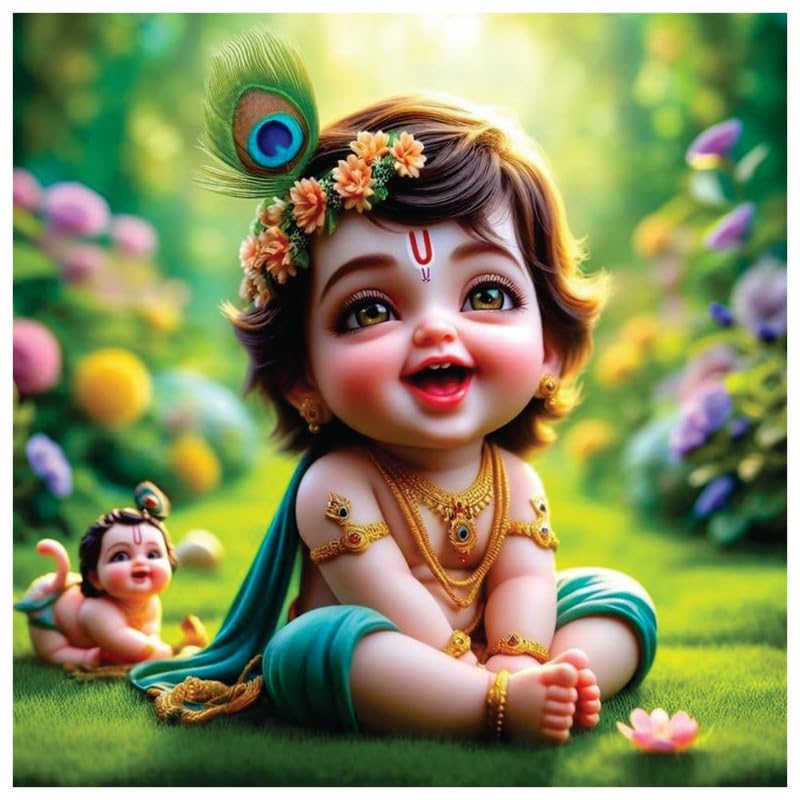 Image of British Terminal Cute little Bal Gopal Baby God Krishna| Kanha Ji | Laddu Lord Makhan Chor Painting Religious Poster for Pregnant Women for wall (matt thin vinyl,sticker,multicolor,unframed)| bj67