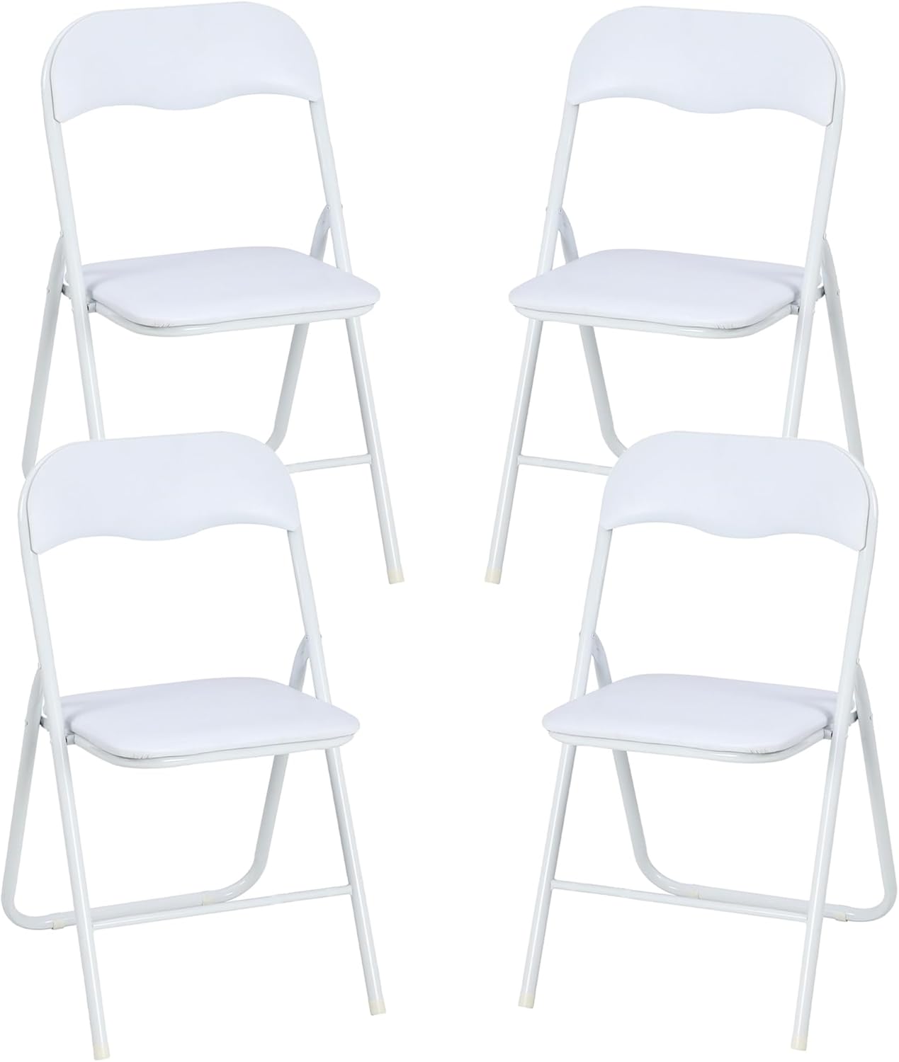 Folding Chairs 4 Pack with Cushion, Outdoor & Indoor Event Portable Metal Folding Chairs with Non-Slip Feet Pads Stackable Chairs, White White B 4 PC