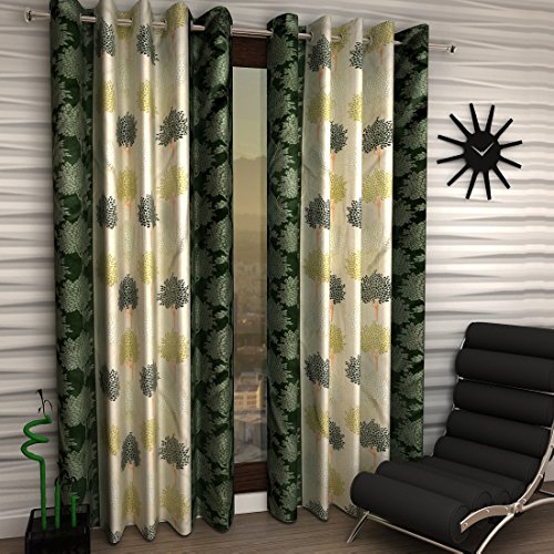 Image of Home Sizzler 2 Piece Eyelet Polyester Window Curtain Set - 5ft, Green
