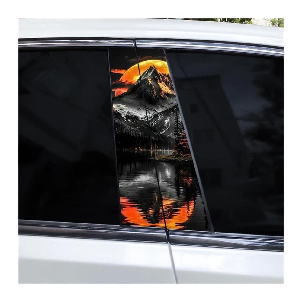 Decorative Items 2pcs Car B-Pillar Waterproof Decal Moon and Mountain DIY Car Door Pillar Decorative Decal(E)