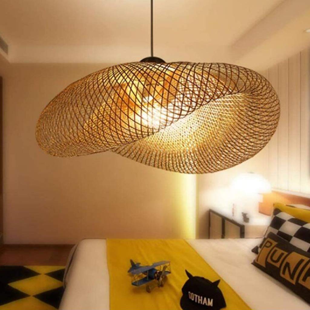 Vintage bambusowy rattanowy ręcznie robiony żyrandol, 80 cm, brązowy, salon, 50 x 25 cm, 60 x 38 cm, 80 x 55 cm, 100 x 55 cm