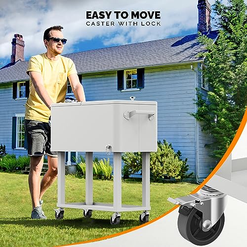 Image of VINGLI Rolling Ice Chest, Portable Patio Party Bar Drink Cooler Cart, with Shelf, Beverage Pool with Bottle Opener