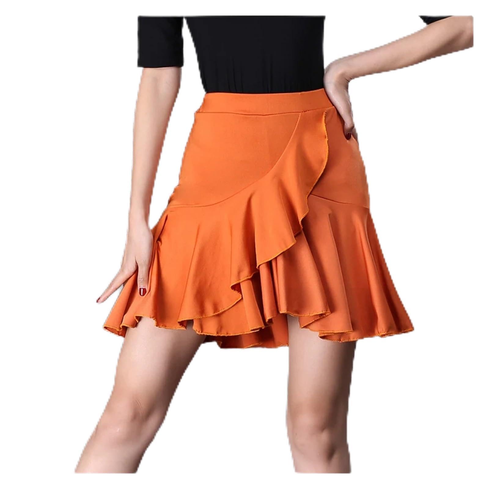 Lateinisches Tanzkleid Damen Latin Dance Rock Ballsaal Rumba Samba Tango Chacha Rüschen Röcke Wrap Dancewear Kostüm Bühnen Performance Röcke Damen Tanzrock Latein(3,L)
