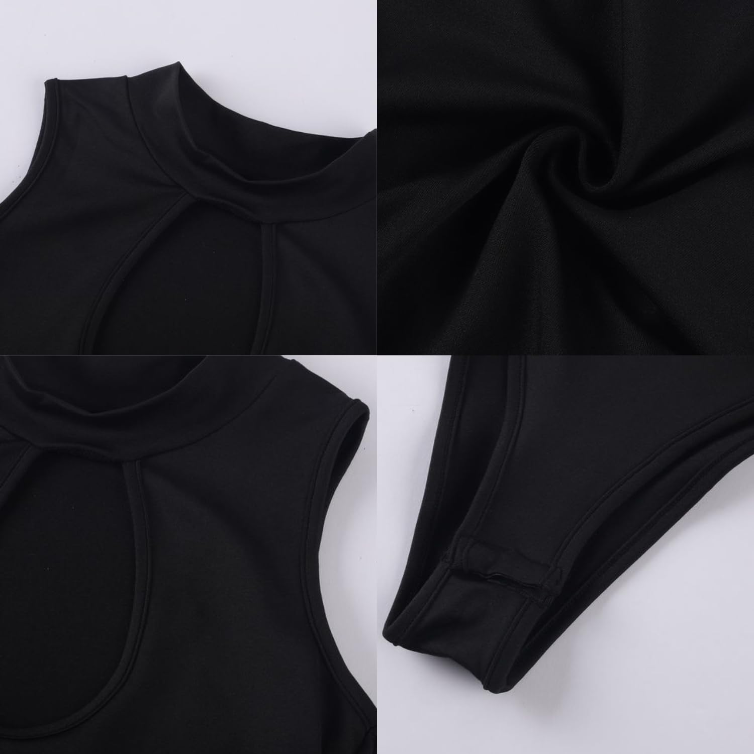 Sexy Hollow Out Body für Damen mit Abnehmbaren Langen Ärmeln Schwarz Hohl Teddy Dessous Gothic Bodysuit Y2k Frauen Cutout Jumpsuit Rave Outfit Party Clubwear Streetwear