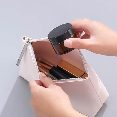 Miniatura 4 de OverNews - 4 tarros de vidrio ámbar de 2 onzas, recipientes vacíos de loción cosmética, con revestimientos internos, tapa negra, espátula