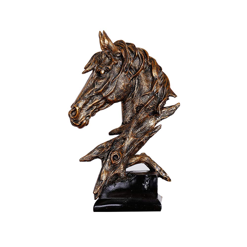 Hosoncovy Estatua de cabeza de caballo para decoración del hogar, escultura de resina, figura de regalo para sala de estar, escritorio, oficina, sala de estudio, dormitorio, cafetería, bar (dorado)
