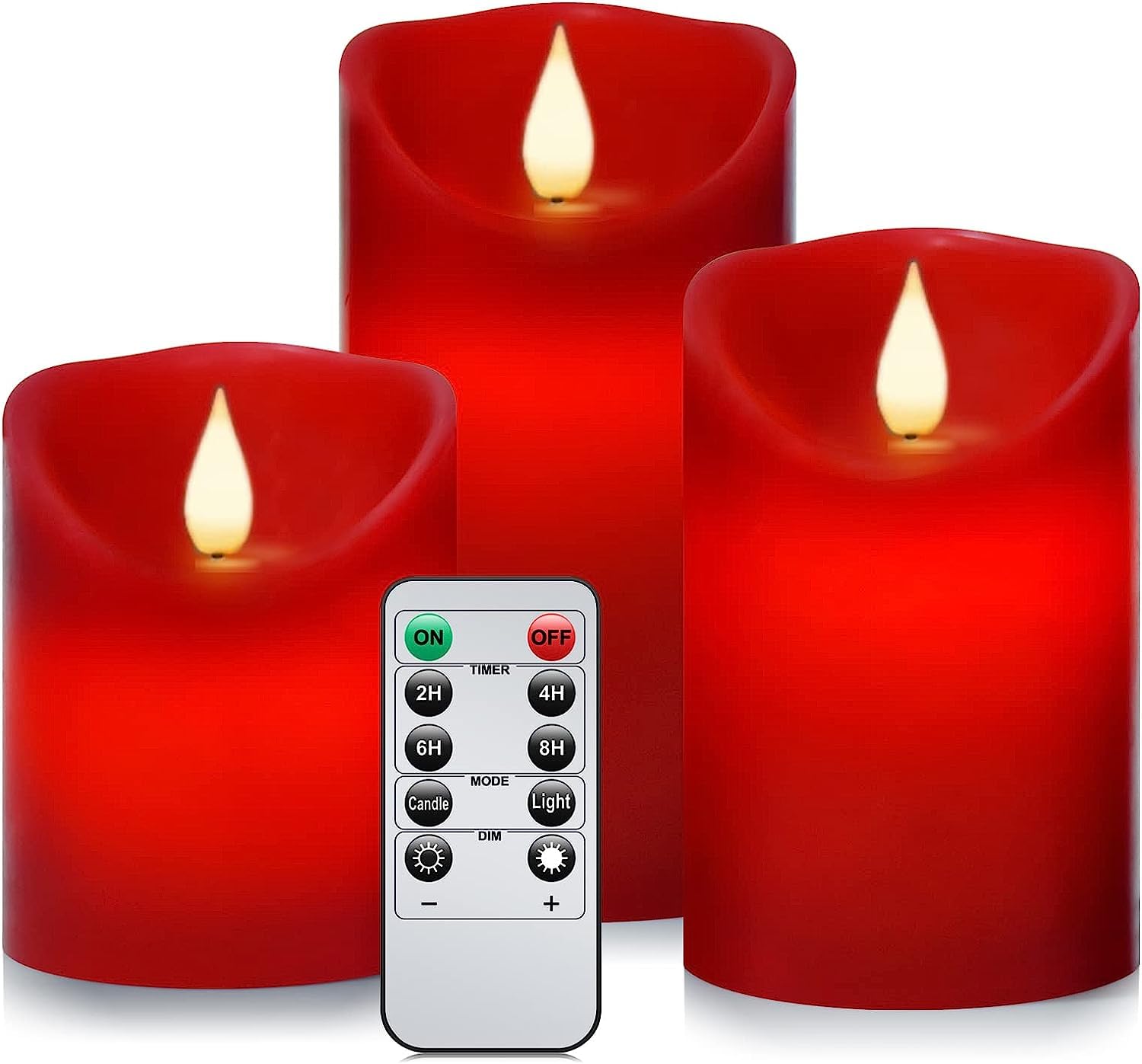 Tappovaly LED Candles, Flameless Battery Operated Candles. Flashing Candle with Remote Control and Timer. Set of 3 Real Wax, Used for Home Decoration and Holiday Parties (3PACK, Red) — image 1