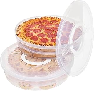 Expandable Pizza Storage Containers With Lids And Dividers, 12-Inch Pizza Boxes, Set Of 2, Reusable Food Storage, Stackable And Versatile Pizza Storage With Handles