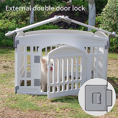Pet Playpen Foldable Gate for Dogs Plastic Puppy Exercise Pen with Door Portable Indoor Outdoor Pets Fence Puppies Folding Cage 4 Panels House Supplies (6*Playpen White Roof with Cover) Pet Playpen Foldable Gate for Dogs Plastic Puppy Exercise Pen with Door Portable Indoor Outdoor Pets Fence Puppies Folding Cage 4 Panels House Supplies (6*Playpen White Roof with Cover)