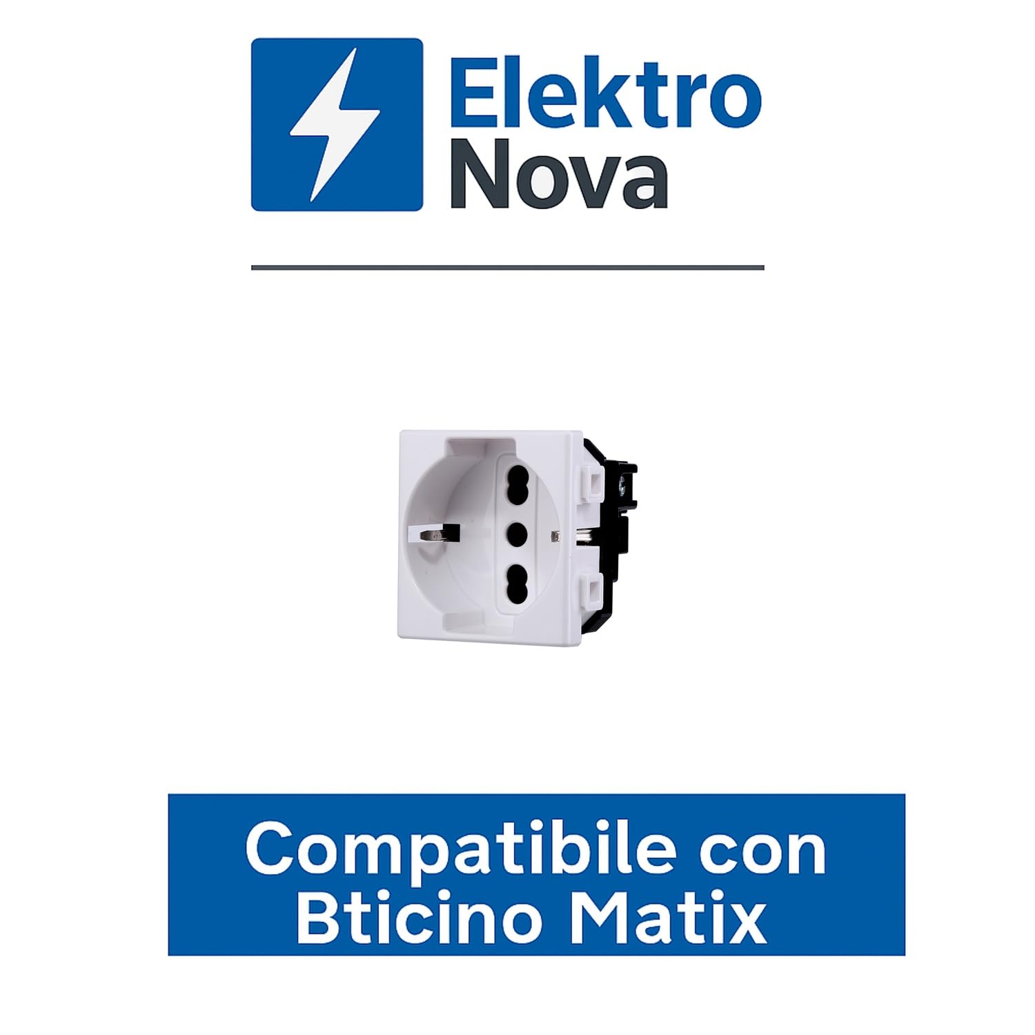 Elektronova Presa schuko 2P+T 10/16A 230V compatibile Bticino Matix di colore bianco - Confezione 10 pezzi