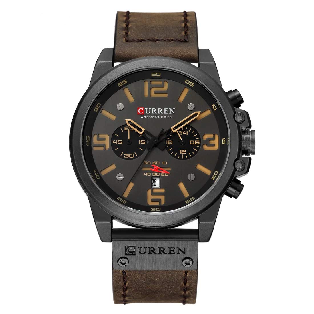 CURREN Luxury Leather Quartz Chronograph Analogue Dark Black Brown Men Casual Wrist Watch Sport Watches CR-8314 (B08K4N4KM6) Amazon Price History, Amazon Price Tracker