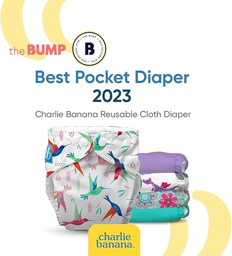 Miniatura 6 de Charlie Banana Pañales de tela lavables reutilizables, ajustables, talla única, para bebés y niños, pañales de bolsillo suave con inserciones