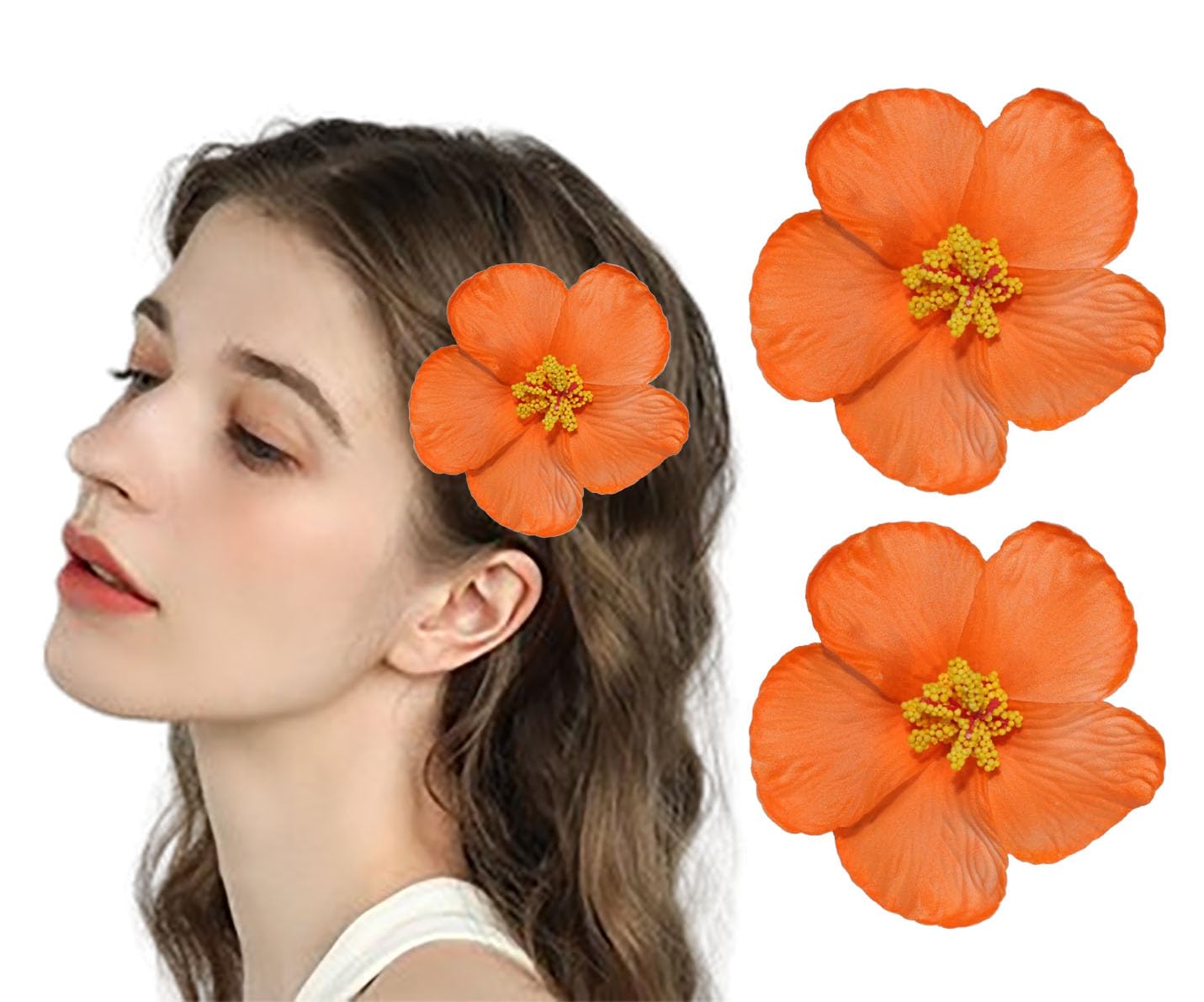 Koolgil Women's Hawaiian Flower Hair Clips Plumeria Hibiscus Hair Clips 4 Inch Artificial Flower Hair Barrettes Hair Accessories for Vacation Beach