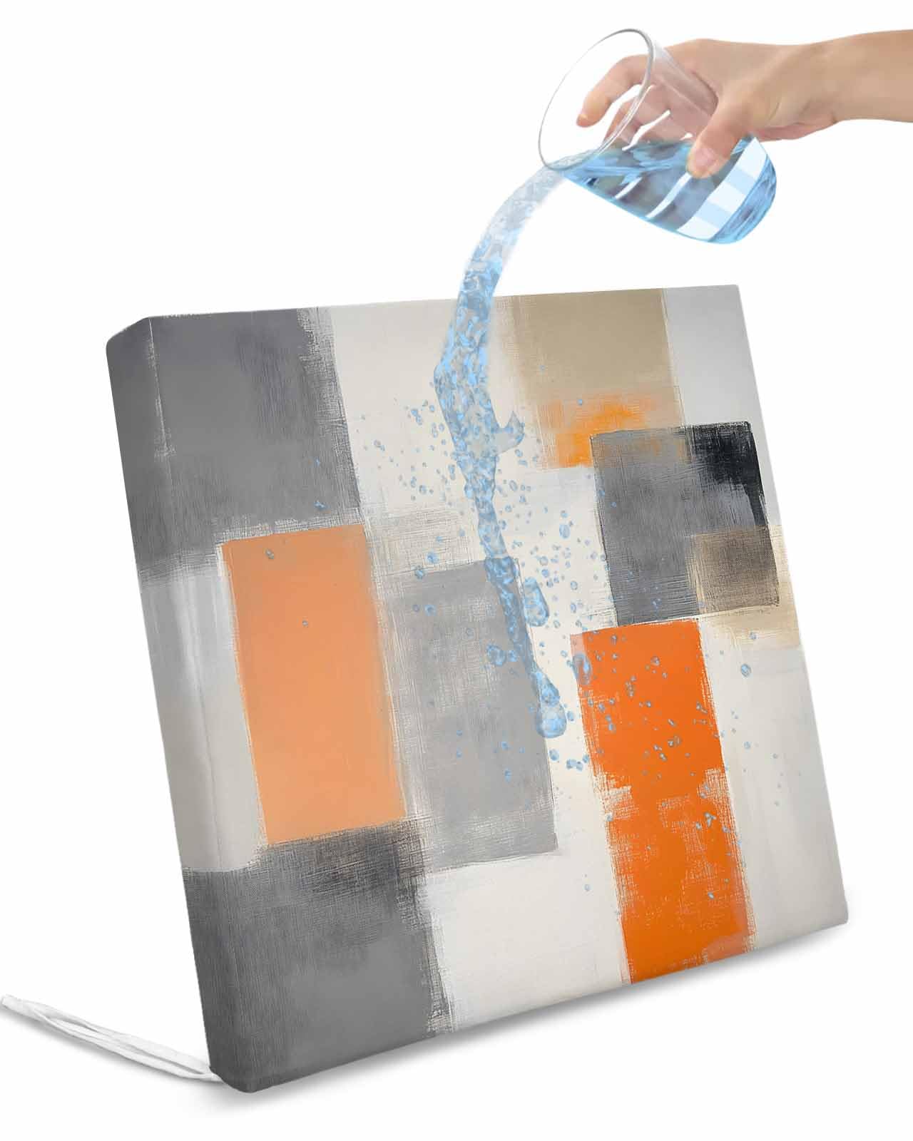 2 Pack Modern Orange Beige Grey Waterproof Cushion Covers with Ties, Outdoor Patio Chaise Lounge Chair Seat Cushion Slip Covers Replacement(Only Cover) Abstract Geometric Oil Painting 22