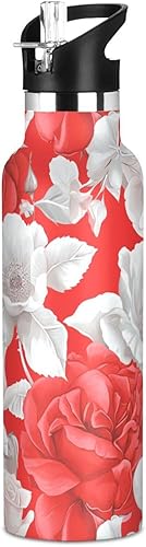 Miniatura 16 de Botella de agua aislada con pajilla, doble pared aislada al vacío, ligera para deportes, viajes y escuela, color amarillo lavanda único