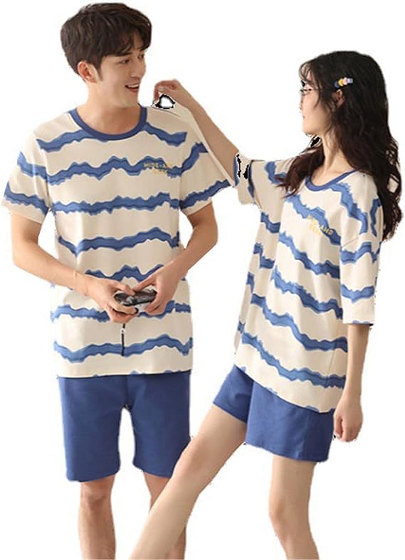 Amazon ペア パジャマ 半袖 上下セット 夏用 綿100 パジャマ ペア 寝巻き おしゃれ パジャマ メンズ 綿100 半袖 上下セット 部屋着 パジャマ レディース 夏 半袖 ルームウェア 可愛い ペア パジャマ 結婚祝い 人気 ボーダー パジャマ ルームウェアセット 通販