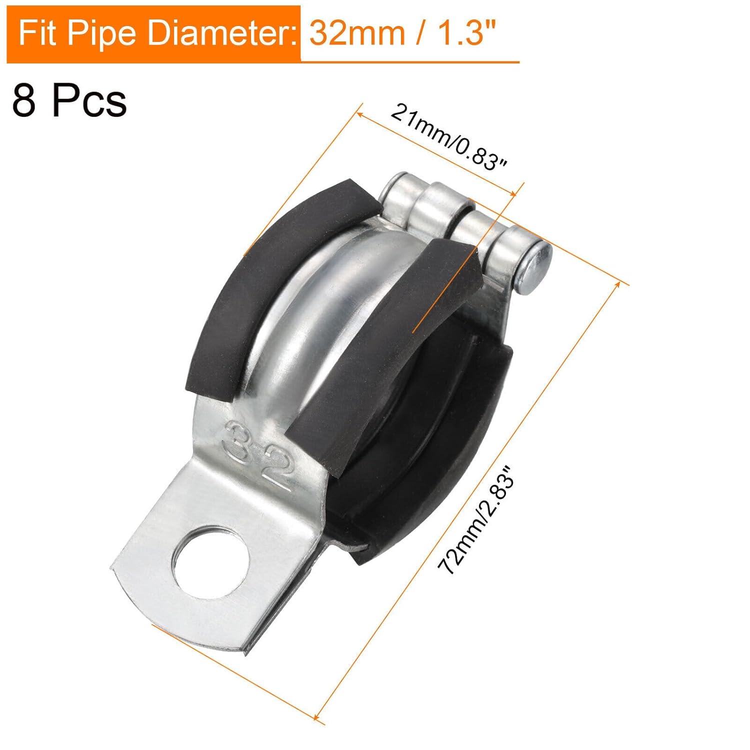 Tool Parts and Accessories 8Pcs Split Ring Hanger Pipe Strap Rubber Cushion Pipe Support Fit for 40mm (#CN-140824-01109)