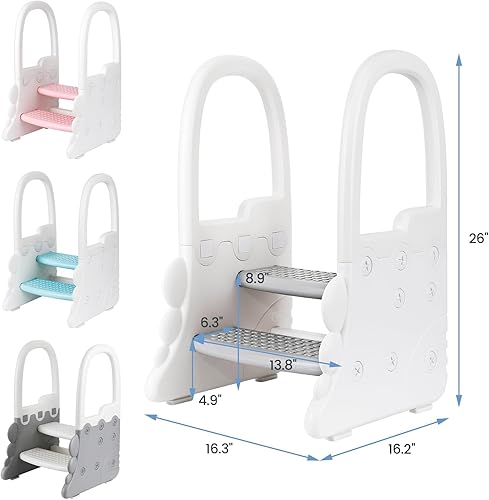 Miniatura 2 de IDEALHOUSE Taburete de 2 escalones para niños, taburete de plástico de 2 escalones para lavabo de baño, entrenamiento para ir al baño, taburete para