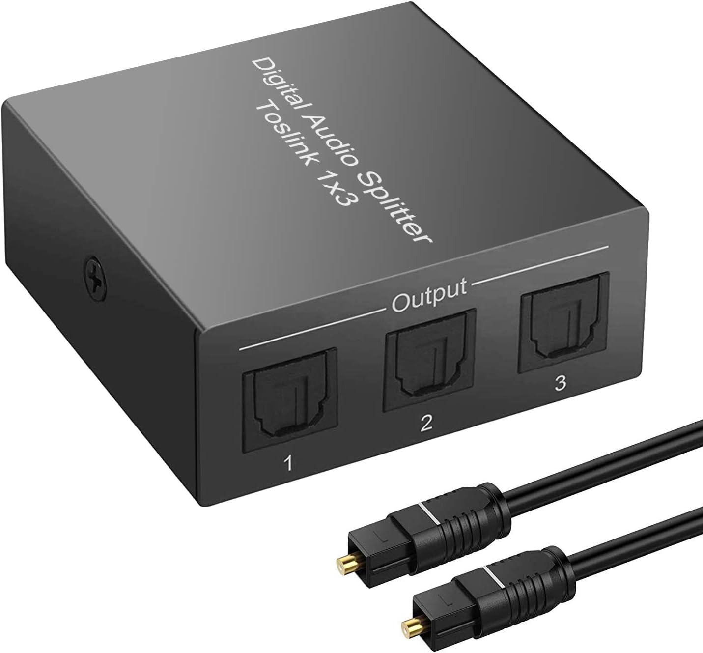 3 Port Toslink Splitter with Optical Cable, Digital Optical Audio Splitter Aluminum Alloy SPDIF Toslink Fiber Audio Splitter Support Dolby Digital & DTS 5.1, PCM Stereo, LPCM