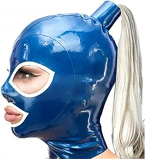 [BERMEL] ラテックスマスク枚、かつらラテックスヘッドカバー、ゴム製ヘッドカバーリアファスナー、ラテックス帽子天然ラテックス手作り、仮面をつける男女兼用コスプレクラブウェア