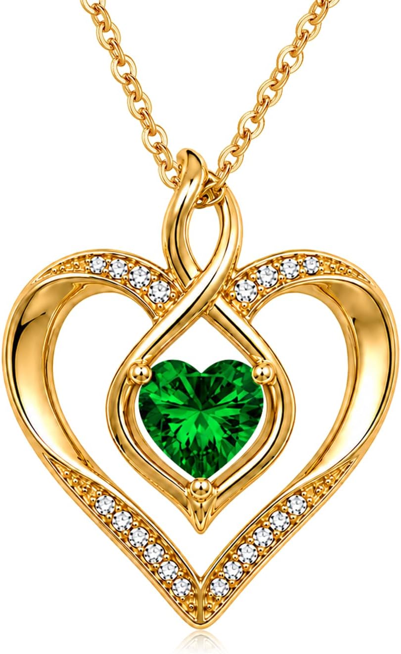 OHAYOO 14K Gold Heart Birthstone Necklace for Women Heart Pendant Necklace Birthstone Jewelry Gift for Women