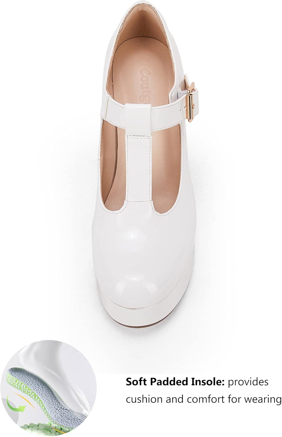 Coutgo Womens' T-Strap Round Toe Chunky Platform Heels Patent Mary Jane Dress Shoes - Image 5