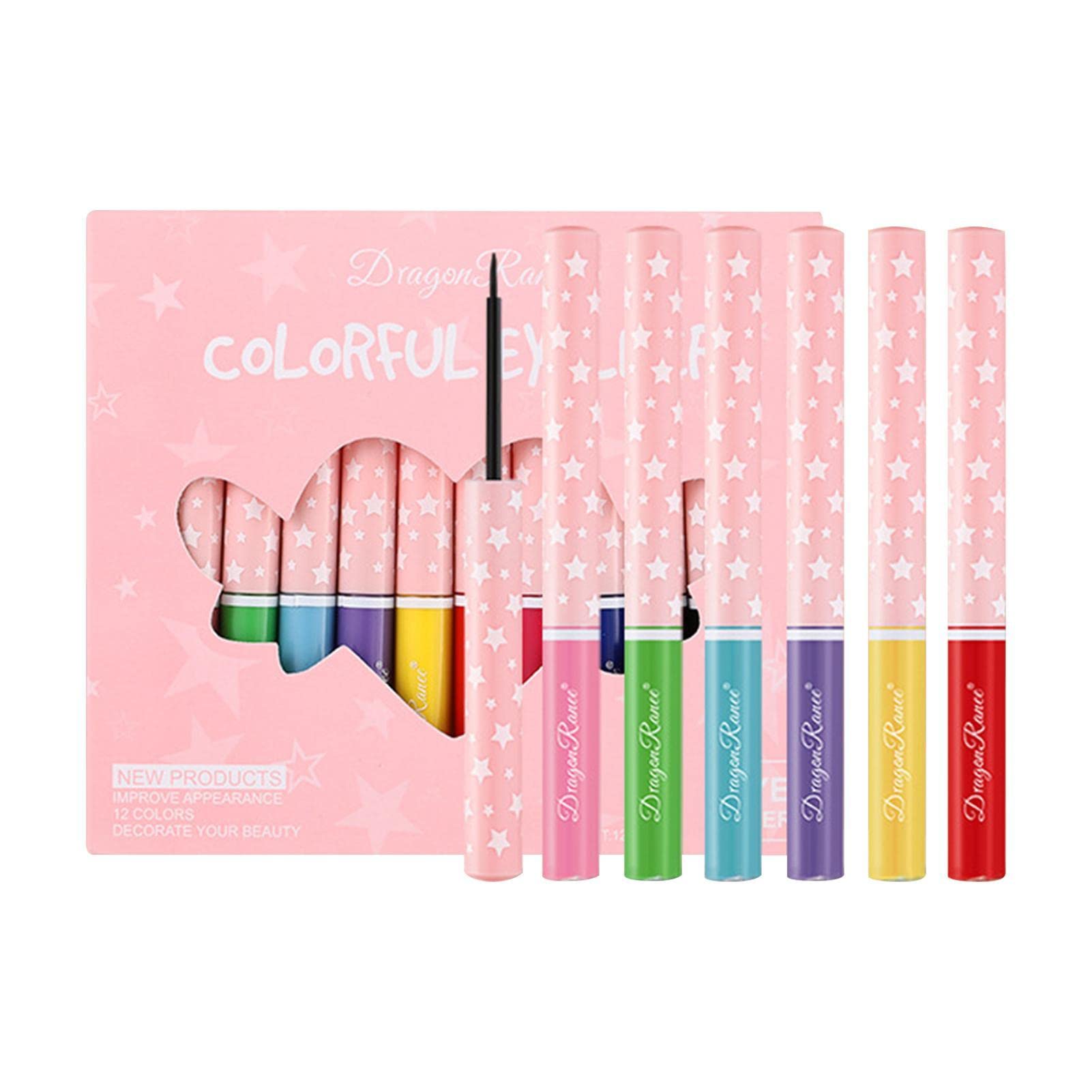 WEITING Juego delineador Ojos líquido - Kit delineador Ojos líquido Mate Prueba Manchas Prueba Agua Rainbow Colorful | Lápiz Maquillaje para Ojos, Blanco,