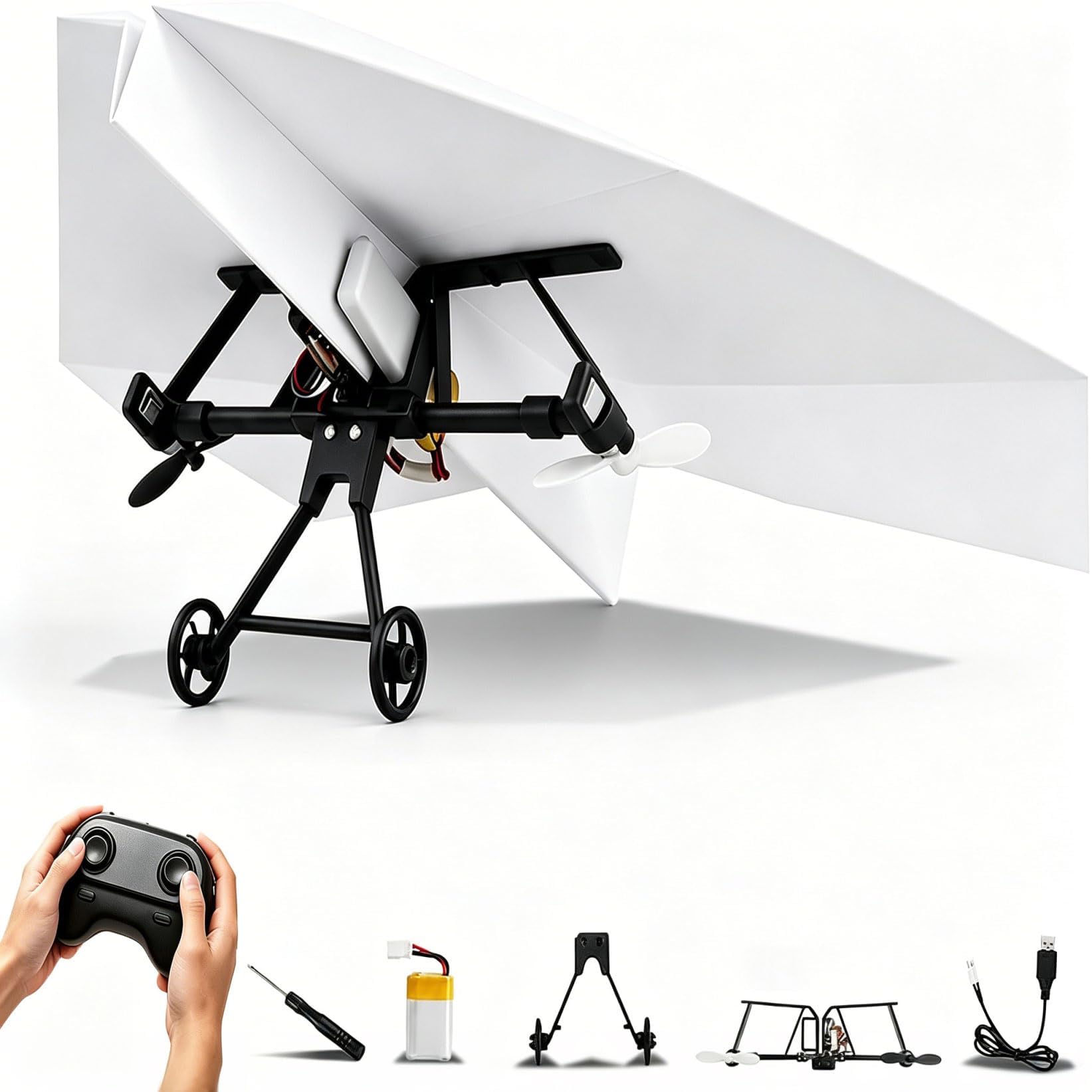 Rc Paper Airplane Kit, Diy Rc Plane For Hobbyists, Pilots, Beginners | Diy Drones Paper Remote Control Plane Motor Kit With Gyro Stabilizer, Dual Propellers, Lightweight, (Paper Not Included)