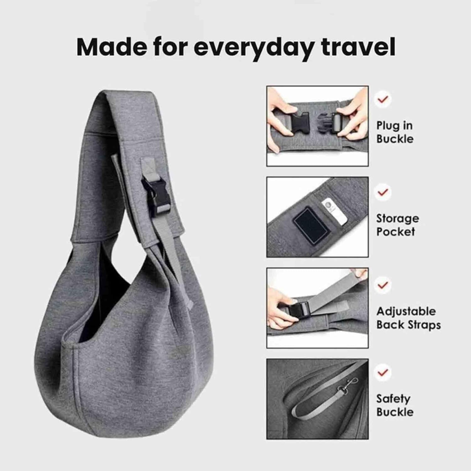 Fraise Dog Sling - Suitable for Small Dogs,Dog Baby Carrier,Easily Holds 3-15lbs Pets,Adjustable Padded Shoulder Straps with Pocket,Reduce Neck Shoulder Stress,Dog Has Never Been Easier (Dight Gray)