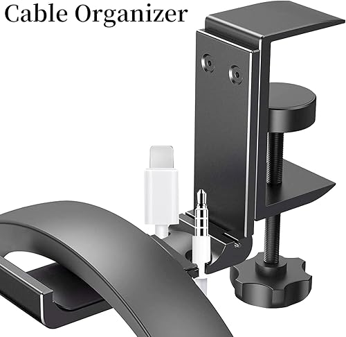 Miniatura 5 de Soporte de aluminio para auriculares plegable con organizador de cables, soporte para auriculares, gancho de escritorio antideslizante, ahorro de