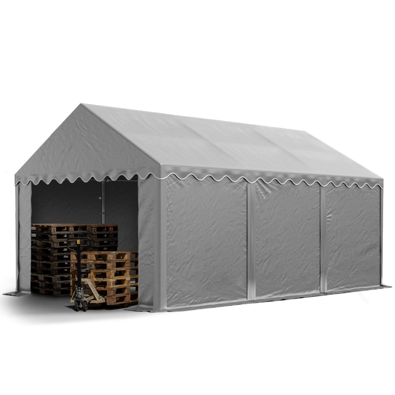 TOOLPORT Stabiles Lagerzelt Zelthalle 3x6 m PVC 800 N grau wasserdicht Unterstand mit Bodenrahmen