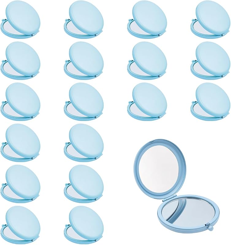 Espelho compacto redondo QUSTGO Aquamarine com aumento 1X/2X, estrutura metálica, Pacote com 18