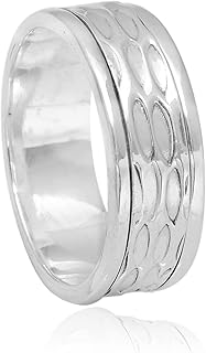 Veracity Jewelry Anxiety Meditation Fidget Texture Handmade Rings - Spinner Rings For Women/Unisex/Men/Girls - 925 Sterling Silver Rings - Multi Spins Thumb Worry/Healing Rings - VSR-75