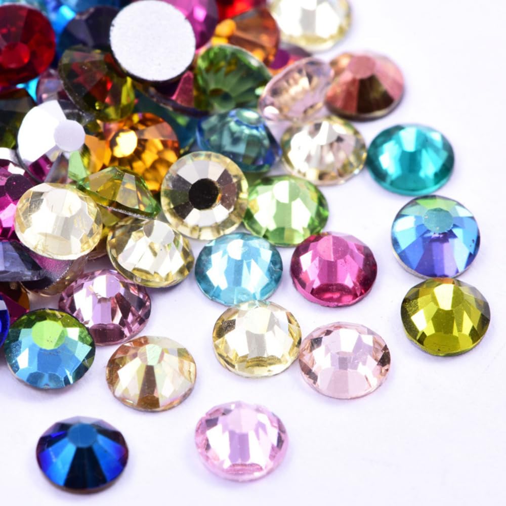 Diamantes de imitación coloridos con parte trasera plana, 900 tamaños mixtos (8 mm, 10 mm, 12 mm, 15 mm, 5 mm, 6 mm) – Ojo de caballo y formas redondas – Material de resina – Perfecto para