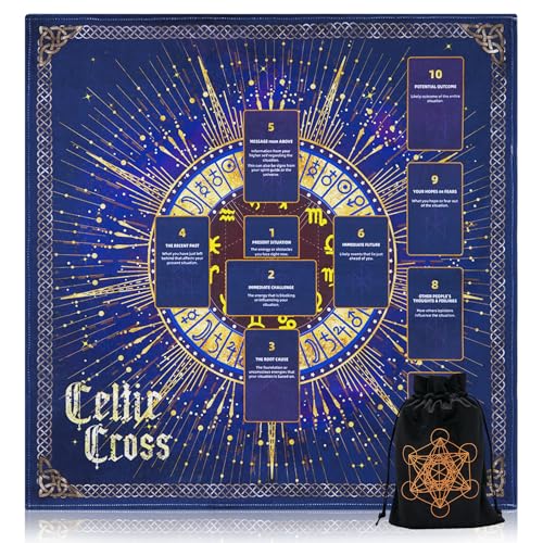 Knana Tarot Divination Altar Cloth - Velvet Tarot Accessories with Celtic Cross Pattern - Star