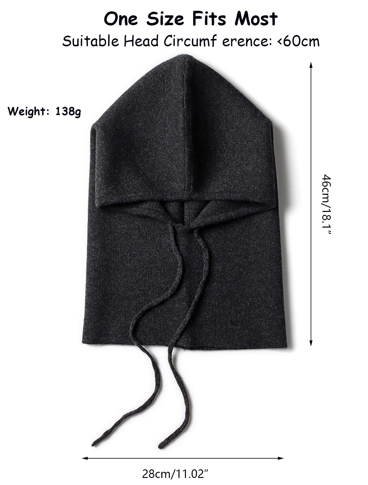 100% Cachemira Bufanda de Punto con Capucha para Mujer Hombre, Invierno Suave Cálido Gorro Beanie Bufanda Círculo 2 en 1 con Cordón, Elegante Pasamontañas Sombrero Earflap para Regalo Charcoal F
