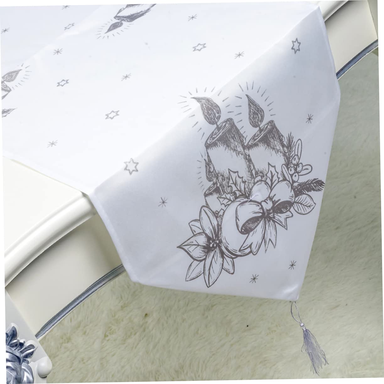 Cabilock Chemin De Table De Noël 3 Pièces Décoration De Table Tissu Imprimé Gris Facile À Nettoyer